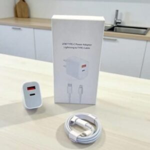Combo Cargador Completo Adaptador 20W con Doble entrada (USB-C y USB)+ Cable USB-C a Lightning