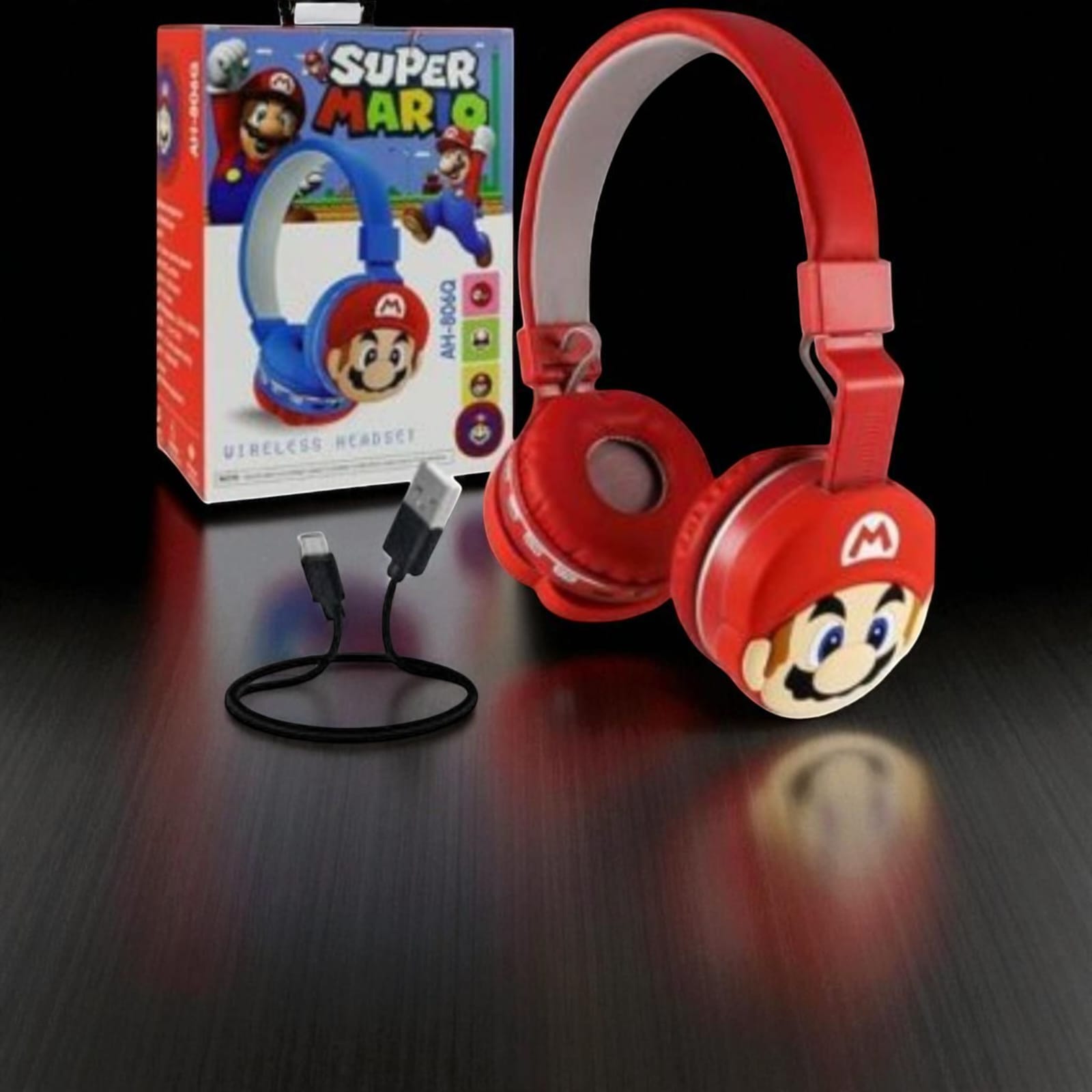 Audífonos Bluetooth Inalámbricos Súper Mario Mp3 Memoria Color Rojo - Imagen 4